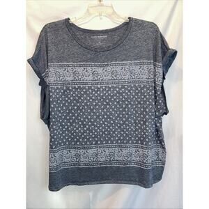 Lucky Brand Womens 2X Tee Top Bohemian Short Sleeve T-shirt Boho Aztec Relaxed